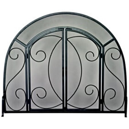 Blueprints SINGLE PANEL BLACK WROUGHT IRON ORNATE SCREEN WITH DOORS BL2017548